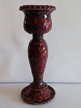 Red Stained Glass Mosaic Candle Pillar – Made In Indian